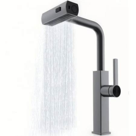 Casa si Bucatarie - Baterie Bucătărie Premium cu Curgere Tip Cascadă, Jet sau Spray, Duș Extractibil, Oțel Inoxidabil, Design Modern – Gri engross