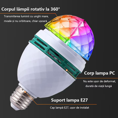 Bec LED RGB Rotativ cu Fasung E27 – 3W, Iluminare Ambient și Proiecții Dinamice engross [5]