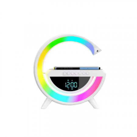 Boxe Audio - Boxă Bluetooth cu Încărcător Wireless 4 în 1 – Ceas Digital, Lumină LED RGB, Radio FM, Slot microSD – Smart și Multifuncțional engross