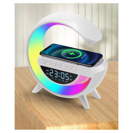 Boxă Bluetooth cu Încărcător Wireless 4 în 1 – Ceas Digital, Lumină LED RGB, Radio FM, Slot microSD – Smart și Multifuncțional engross [1]