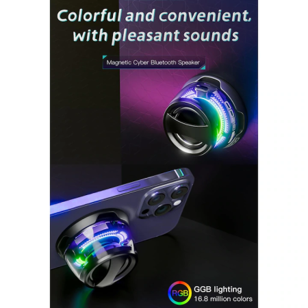 Boxă Bluetooth Rezistentă la Apă IPX7 – Iluminare RGB, Sunet 3D, TWS Dual Channel, Magnetică pentru Telefoane și Suprafețe Metalice, Negru [3]