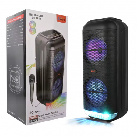Boxe Audio - Boxa portabila cu microfon ZQS6227, 60W PMPO, BT/FM/USB/TWS, RGB Engross
