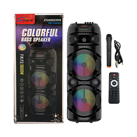 Boxe Audio - Boxă Portabilă ZQS8220s – Difuzor 8 Inch, 40W RMS / 100W PMPO, Bluetooth, Ecran Digital engross