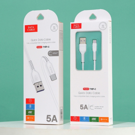 Accesorii Telefoane - Cablu Date și Încărcare Rapidă USB–Type-C, 5A, Fast Charging, Alb