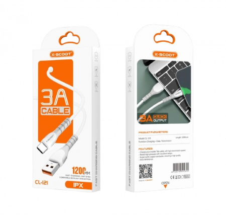 Accesorii Telefoane - Cablu Încărcare Rapidă X-Scoot CL-121 pentru iPhone – 6A, 1200 mm, Lightning, Ultra Rezistent engross