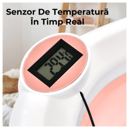 Cădiță Pliabilă pentru Bebe cu Termometru Digital, Dop de Scurgere, Picioare Anti-Alunecare, Design Ergonomic, Stabilă și Portabilă, Ideală pentru Călătorii și Spații Mici, 0–36 Luni [8]