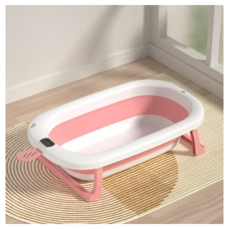 Cădiță Pliabilă pentru Bebe cu Termometru Digital, Dop de Scurgere, Picioare Anti-Alunecare, Design Ergonomic, Stabilă și Portabilă, Ideală pentru Călătorii și Spații Mici, 0–36 Luni [10]