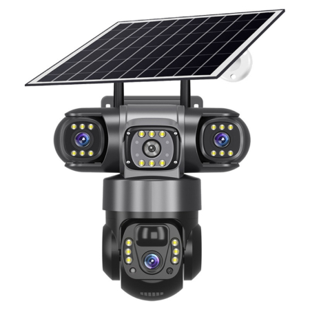 Camere de supraveghere - Cameră de securitate 4G cu 3 obiective și panou solar, rezoluție 6MP, vizualizare 360°, iluminare LED și alimentare solară