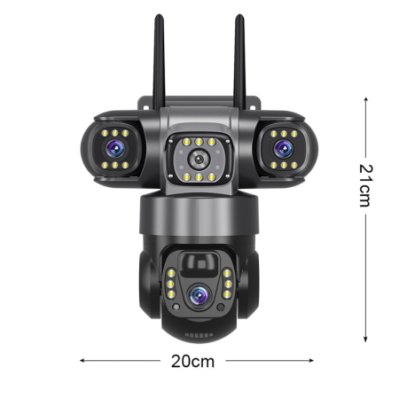 Cameră de securitate 4G cu 3 obiective și panou solar, rezoluție 6MP, vizualizare 360°, iluminare LED și alimentare solară [3]