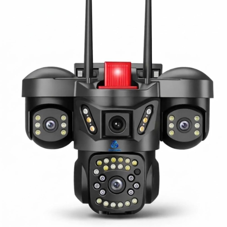 Camere de supraveghere - Cameră de securitate WiFi cu 3 lentile 5MP, PTZ 360°, afișare simultană pe 3 ecrane, vedere nocturnă color, detectare a mișcării, audio bidirecțional și protecție IP66