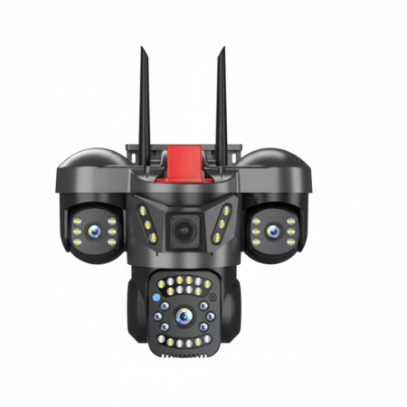 Cameră de securitate WiFi cu 3 lentile 5MP, PTZ 360°, afișare simultană pe 3 ecrane, vedere nocturnă color, detectare a mișcării, audio bidirecțional și protecție IP66 [8]
