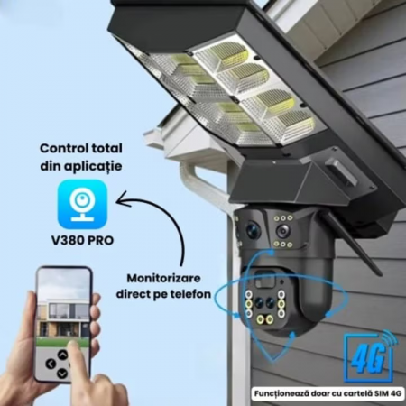 Cameră Solară V380 cu Proiector 450W, 4G, Zoom X10, Baterie 16.000 mAh engross [1]