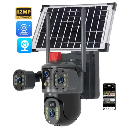 Camere de supraveghere - Cameră Solară 4k, Conexiune 4G, 12MP Ultra HD,4 lentile, Zoom 10X, Vedere Nocturnă Color, Panou 7.5W engross