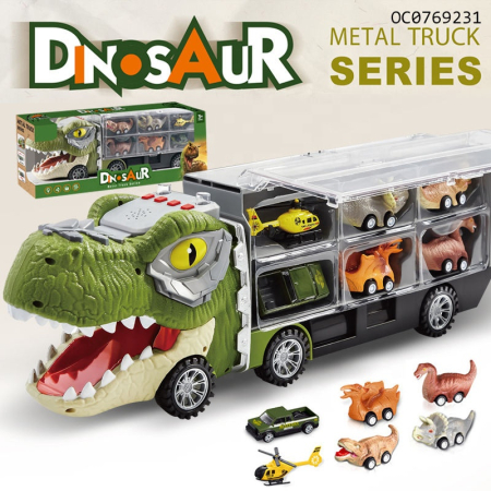 Camion Dinozaur Interactiv cu Lumini, Sunete și 6 Vehicule Pull-Back engross [3]