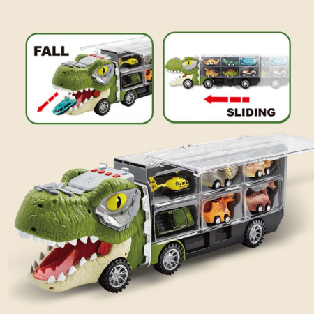 Camion Dinozaur Interactiv cu Lumini, Sunete și 6 Vehicule Pull-Back engross [9]
