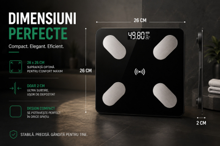 Cantar Corporal Inteligent Cu Aplicatie Telefon , De Baie, Electronic, Sticla Securizata, Design Elegant, Smart, Afisaj LCD, Negru engross [4]