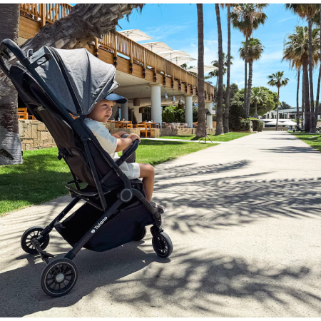 Cărucior copii Sport Pliabil Ultra-Ușor, 5.5 kg, Centură 5 Puncte, Spătar Reglabil, Copertină XXL, Negru/Gri engross [3]