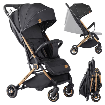 Produse si jucarii pentru copii engross - Cărucior Sport Pliabil Ultra-Ușor, 5.5 kg, Centură 5 Puncte, Spătar Reglabil, Copertină XXL, Negru/Gri engross