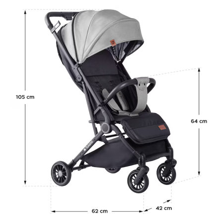 Cărucior copii Sport Pliabil Ultra-Ușor, 5.5 kg, Centură 5 Puncte, Spătar Reglabil, Copertină XXL, Negru/Gri engross [1]