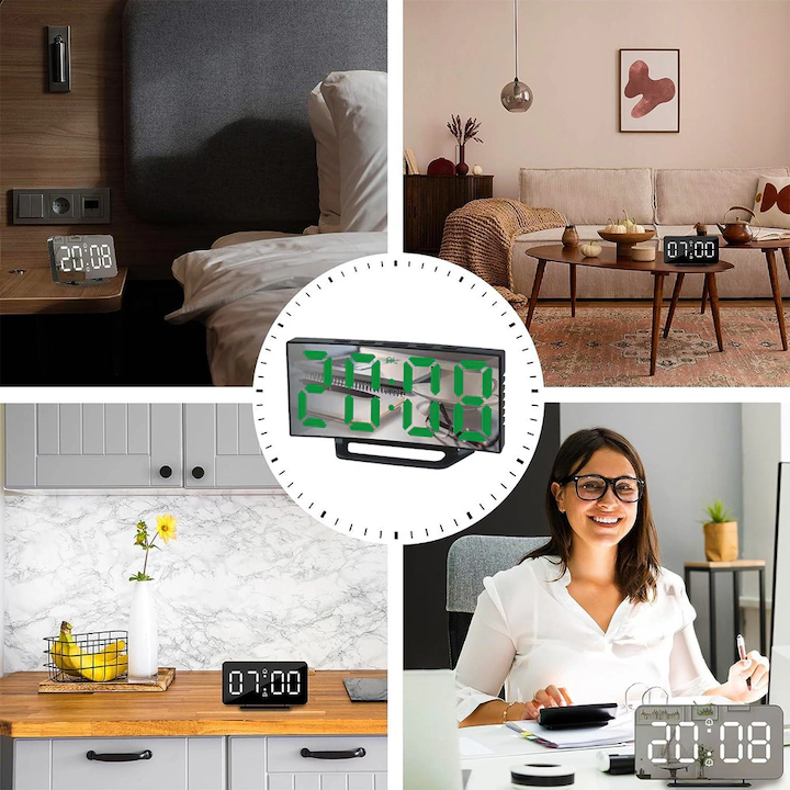 Ceas de Birou DS-3811L cu Oglindă, Afișaj LED, Alarmă & Snooze, Design Modern engross [1]
