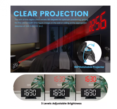 Ceas de masa DS-3621LP, afisaj si proiectie rosii, design usor curbat, Engross [1]