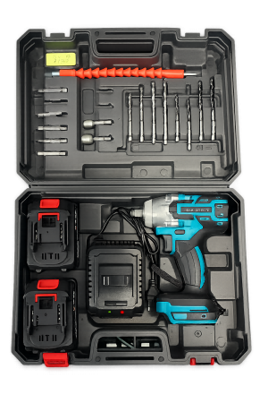 Cheie de impact cu acumulator, 550 Nm, 48 V Li-Ion, Motor fără perii, 3 trepte viteză, 43 accesorii, Valiză [1]