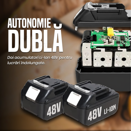 Cheie de impact cu acumulator, 550 Nm, 48 V Li-Ion, Motor fără perii, 3 trepte viteză, 43 accesorii, Valiză [6]