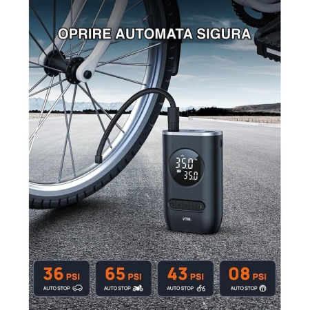 Compresor Aer Portabil cu Afisaj Digital, Lanterna LED și Încărcare USB-C – 5 Moduri Presetate Umflare, pentru Mașină, Bicicletă, Motocicletă, Minge engross [1]