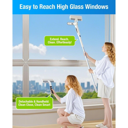 Curățător Geamuri cu Funcție de Pulverizare – Maner Reglabil Telescopic, Racletă Silicon, Brat Mobil 45°, Gri [4]