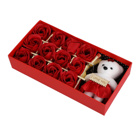 Set Ursulet de plus + 12 Trandafiri din Săpun Parfumat, Decor Romantic, Ideal pentru Crăciun, Ziua Îndrăgostiților, Nuntă și Aniversări engross [1]