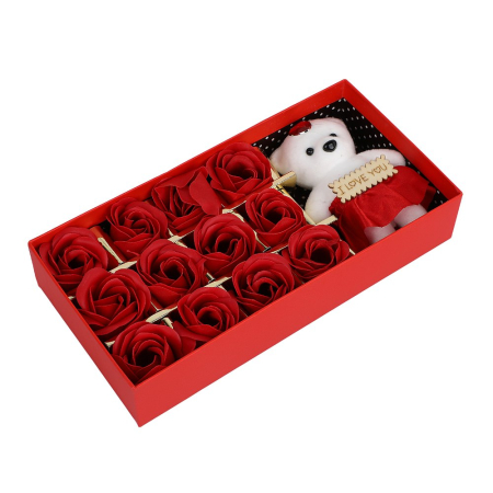 Set Ursulet de plus + 12 Trandafiri din Săpun Parfumat, Decor Romantic, Ideal pentru Crăciun, Ziua Îndrăgostiților, Nuntă și Aniversări engross [2]