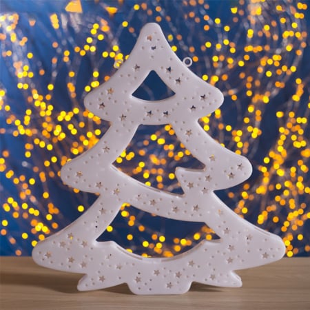 Magia Craciunului - Decoratiune LED RGB de Crăciun, Brad Alb, Dublu Fata-Verso, Aplicabil pe Geam sau Mobilier engross