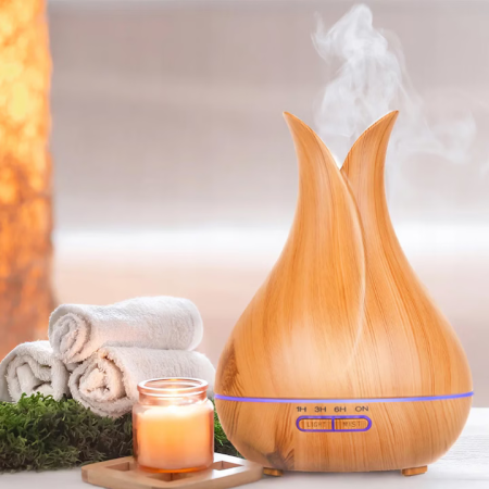 Difuzor aromaterapie și umidificator ultrasunete, 130 ml, LED 7 culori, Fără BPA, Maro [5]