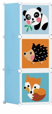 Rafturi, Organizatoare si Suporturi - Dulap Camera Copii, Polipropilenă, Albastru + Multicolor, 3 Compartimente, 37x37x110 cm, Design Practic și Ergonomic pentru Organizarea Jucăriilor și Hainelor