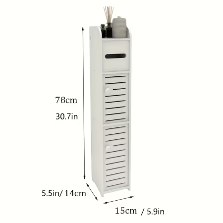 Dulap de Baie Alb cu 4 Niveluri – Uși Antipraf, Design Slim, 80x17x15 cm, Economisește Spațiu [3]