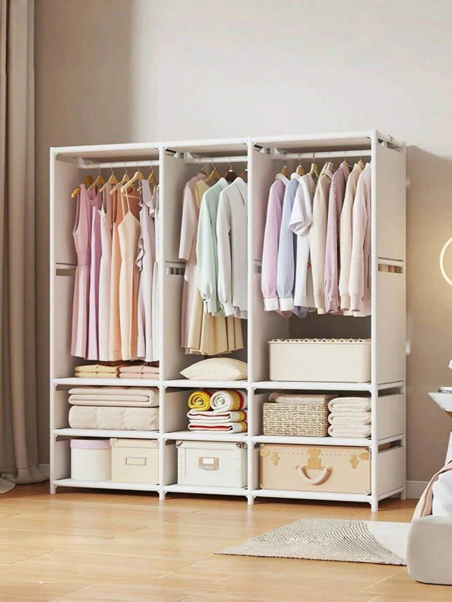 Rafturi, Organizatoare si Suporturi - Dulap textil cu Bară pentru Umerașe și Rafturi de Depozitare, 130 × 36 × 170 cm, Cadru Metalic Rezistent, Husă Impermeabilă și Antipraf cu Închidere Frontală, Alb