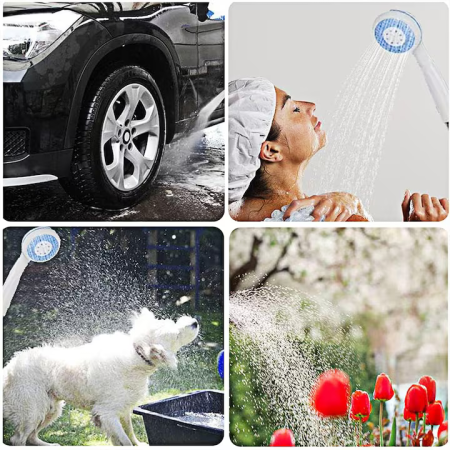 Duș portabil electric pentru camping, baterie 2200 mAh, debit 4–5 L/min, furtun 1.5 m, reîncărcare USB, ABS, alb [6]