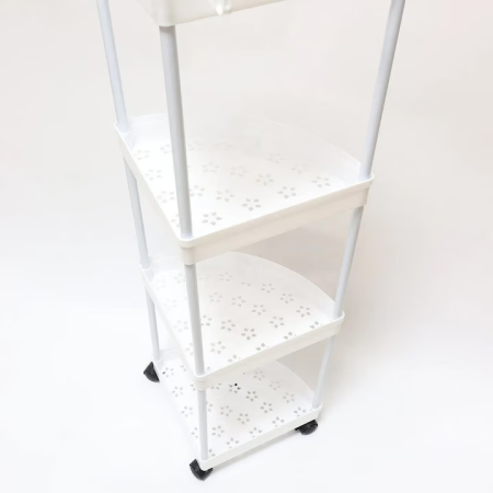 Etajeră colț multifuncțională, 4 rafturi din plastic alb, picioare reglabile, design sigur și compact, 34×25×84 cm [2]