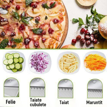Feliator de Legume Multifuncțional Pliabil, 30 Tipuri de Tăiere, Grosime Reglabilă 0,5–8 mm, Lame Inox, cu Recipient Colectare [6]
