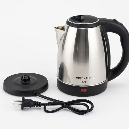 Fierbător Apă Inox 2L, 2200W, Oprire Automată, Protecție Supraincălzire, Buton On/Off, Mâner Ergonomic, Bază Rotativă, Indicator Nivel Apă, Element Ascuns [1]