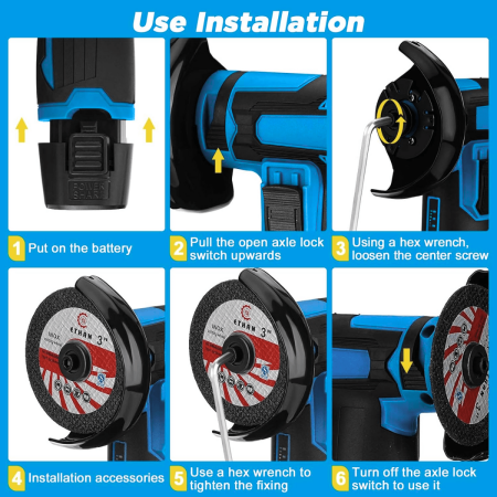 Flex Polizor cu 2 Acumulatori 48V, 19.500 RPM, 6 Discuri 76 mm, Albastru/Negru, Portabil și Profesional pentru Lucrări Precise [11]