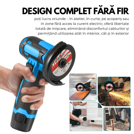 Flex Polizor cu 2 Acumulatori 48V, 19.500 RPM, 6 Discuri 76 mm, Albastru/Negru, Portabil și Profesional pentru Lucrări Precise [5]