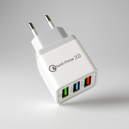 Accesorii Telefoane - Incarcator priza, USB multiplu, 3 porturi 2.1A, incarcare rapida, Quick Charge 3.0, alb engross