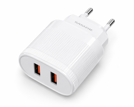 Accesorii Telefoane - Încărcător Rapid 65W cu 2 Porturi USB-A, Adaptor de Priză pentru Telefon, Tabletă și Alte Dispozitive, Alb