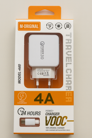 Accesorii Telefoane - Încărcător Rețea 4A Fast Charge QC 3.0 + Cablu Type-C – Model A60 – Vânzare Engros