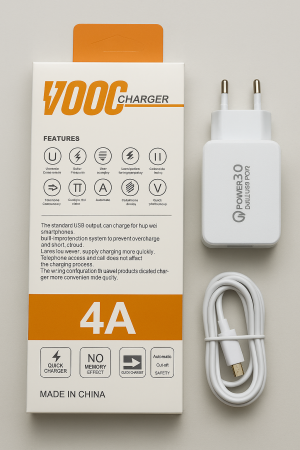 Încărcător Rețea 4A Fast Charge QC 3.0 + Cablu Type-C – Model A60 – Vânzare Engros [1]