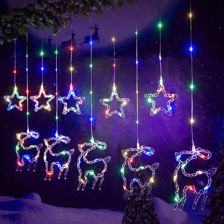 Instalație Perdea de Crăciun LED RGB 3m – Interconectabilă, 8 Moduri, Stele și Reni, Multicolor, cu Telecomandă engross [2]