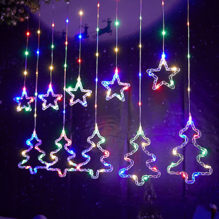Instalație Perdea LED RGB de Crăciun, 3m, Interconectabilă, 8 Moduri, Stele și Brazi engross [2]