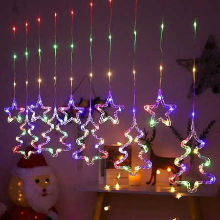 Magia Craciunului - Instalație Perdea LED RGB de Crăciun, 3m, Interconectabilă, 8 Moduri, Stele și Brazi engross