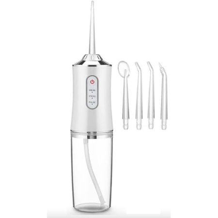 Irigator oral cu apă, 3 moduri curățare, Presiune reglabilă 40–105 PSI, 4 capete rotative 360°, IPX7, Alb [2]
